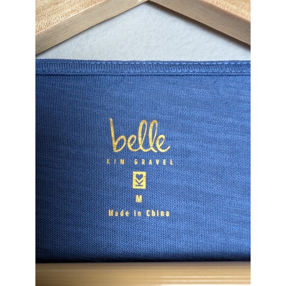 NWOT Belle Kim Gravel Slub Knit Double Ruffle V-Neck Top Indigo Sz M 229 - Picture 4 of 8